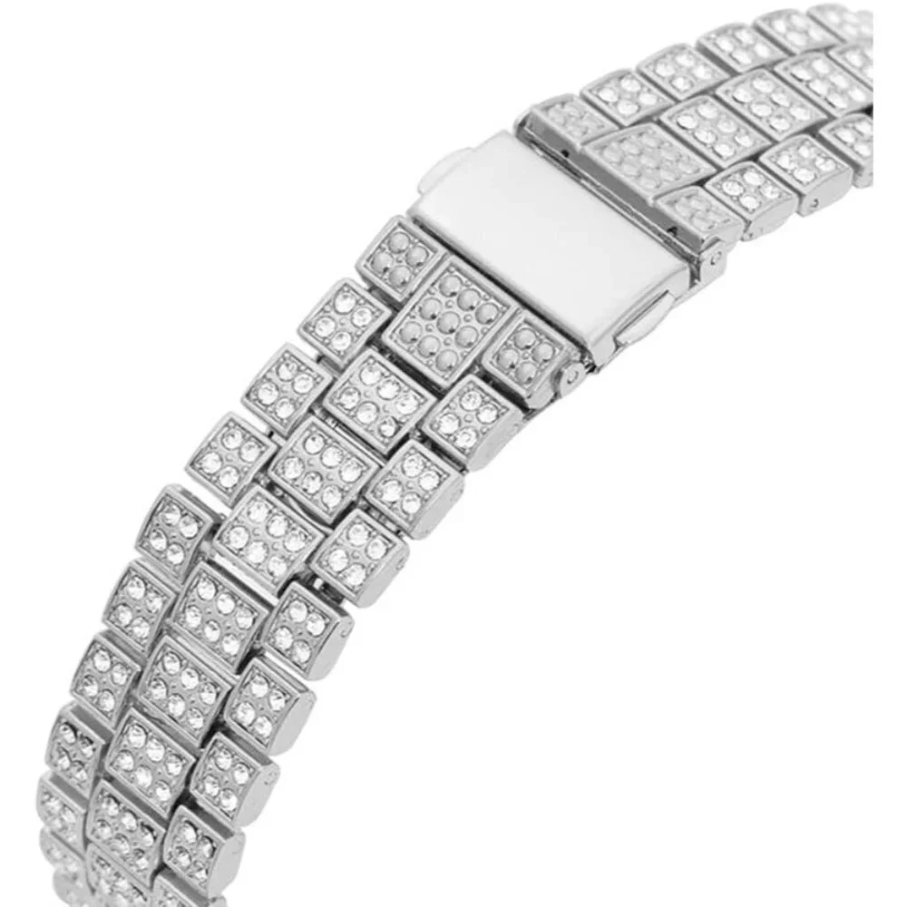 Men's Diamond Silver Big Rocks Roman Numerals Fully Iced Out Colorful Dial Watch